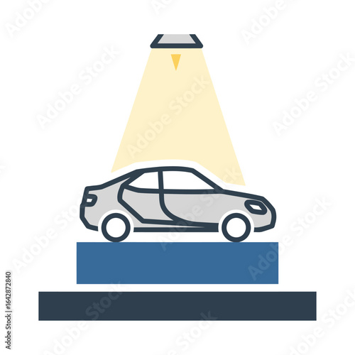 A show-stopping automotiv icon. Fusing a car, podium, and spotlight, it symbolizes vehicle displays, showmanship, and modern exhibitions.