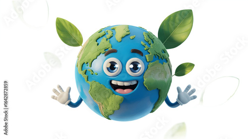 A cheerful Earth smiling with a pair of green leaves and tiny hands.