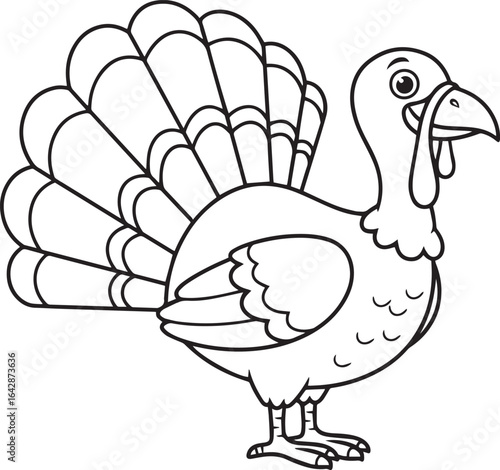 Simple Turkey Line Drawing for Coloring