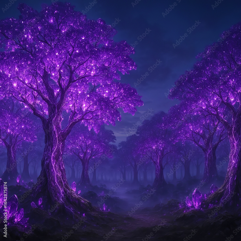 Fototapeta premium Amethyst crystal forest in fantasy world
