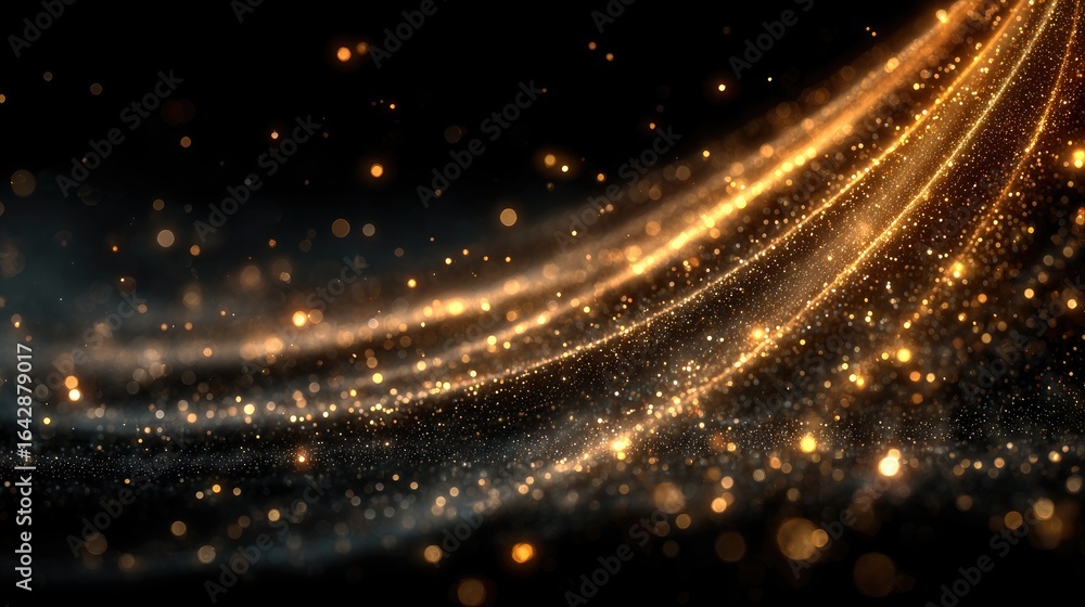 Fototapeta premium Golden streaks of light through dark dust