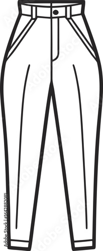 Black and white line drawing of high waisted pleated pants trousers clothing