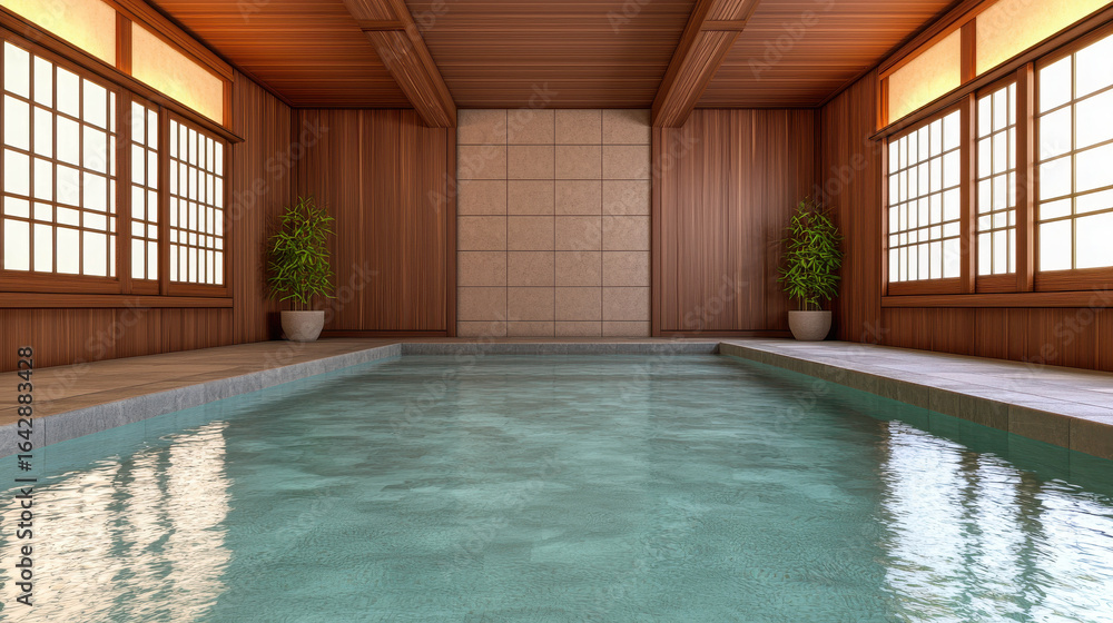 custom made wallpaper toronto digitalSerene Indoor Swimming Pool with Wooden Accents and Natural Light in Modern Japanese-Style Architecture for Relaxation and Wellness