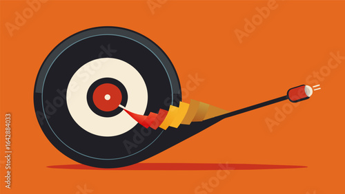A detailed look at a record needle delicately navigating the bumps and valleys of a record. Vector illustration