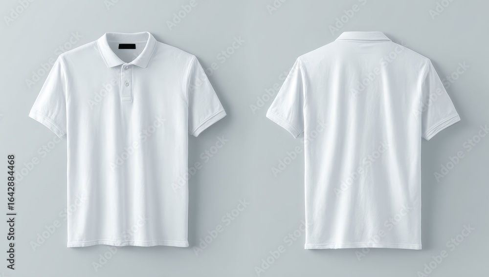 Blank white polo shirt, front and back views (5) Blank white polo shirt, front and back views (5)