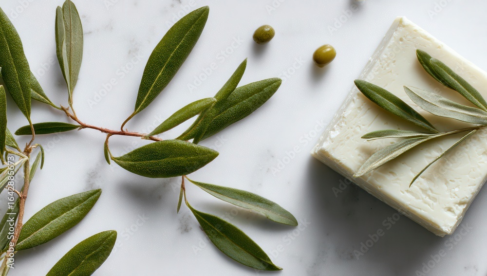 Obraz premium White soap bar with olive branch