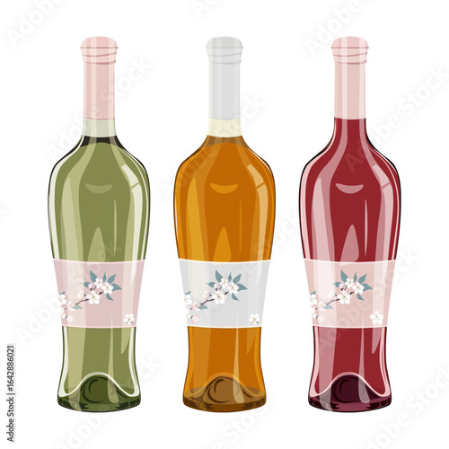 Set of wine bottles on isolated background.