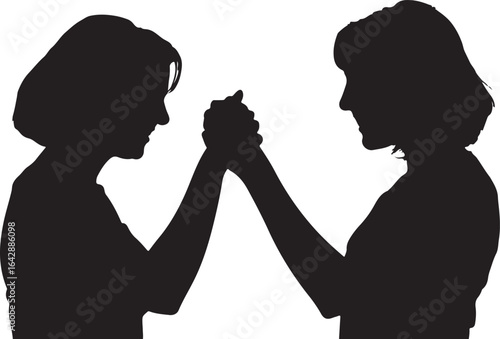 Silhouette of Two Women Arm Wrestling in Competition and Strength Vector