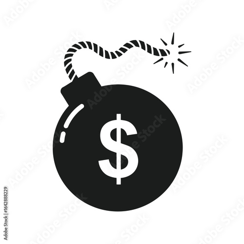 Money bomb icon vector financial risk explosion symbol danger dollar blast graphic