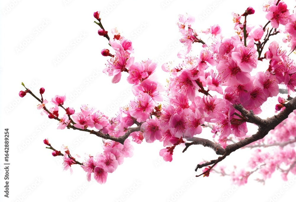 Fototapeta premium Delicate pink blossoms on branches against white