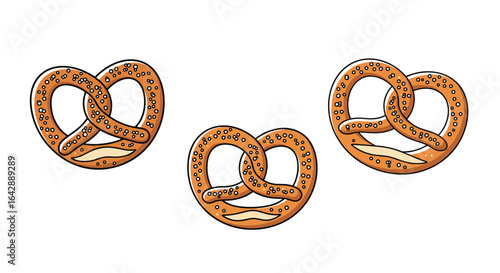 A delicious trio of classic baked dough snacks with a distinctive knotted shape