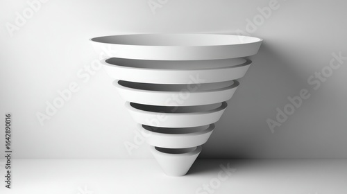 White funnel layers on a plain background, representing sales process and conversion rates