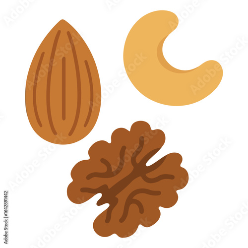 Almond, Cashew, and Walnut Nut Icon Set