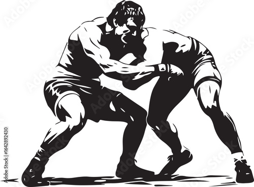 Vector art of two wrestlers in a grappling match isolated on white background