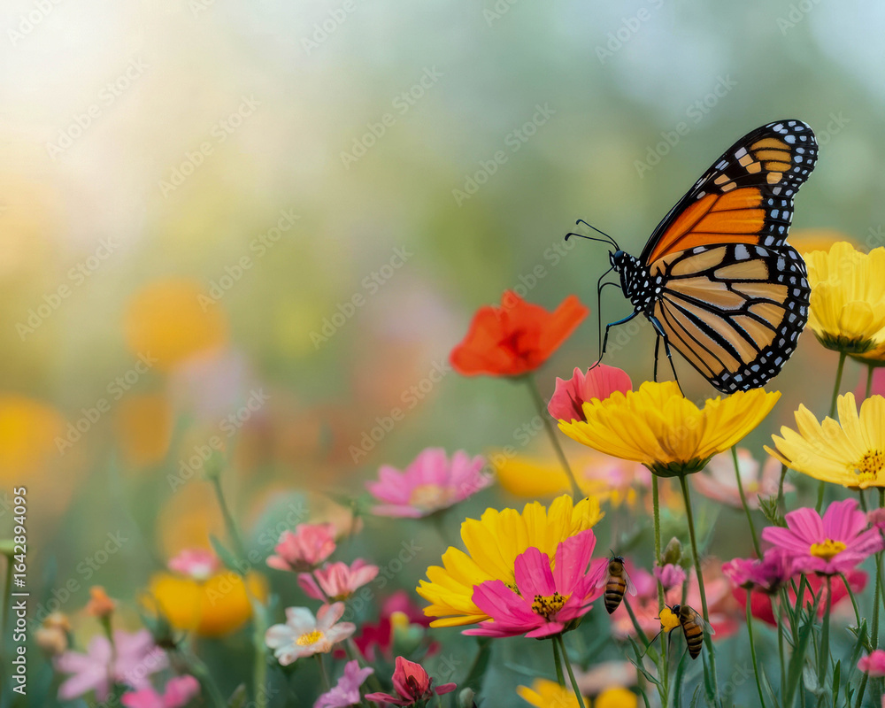 Obraz premium sustainable lifestyle with community gardens and education. Advanced systems glowing with lessons on pollinator habitats, teaching the importance of bees, butterflies, and other pollinators