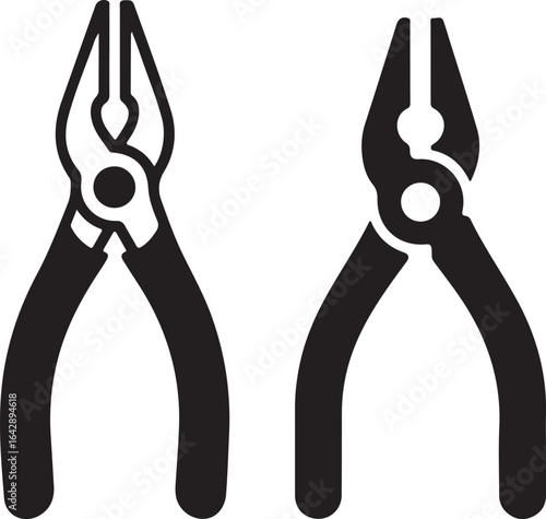 Pliers and Cutters Glyph Set, Black Tool Silhouettes for Workshop and Hardware Graphics.