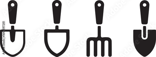 Garden Trowel Silhouette Icon Set, Simple Vector Icon for Planting and Farming.