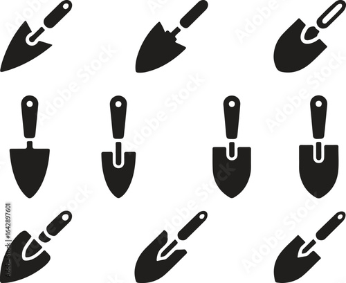 Garden Trowel Silhouette Icon Set, Simple Vector Icon for Planting and Farming.