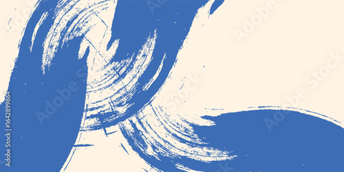 Grainy modern blue spiral brush stroke with spray texture. Hand drawn distress damaged edge vintage simple art modern abstract