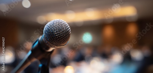The microphone ready for an impactful speech at a corporate event.