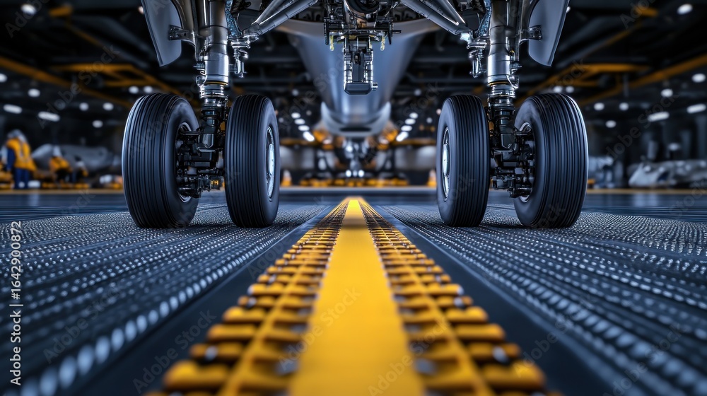 Fototapeta premium Airplane landing gear maintenance hangar