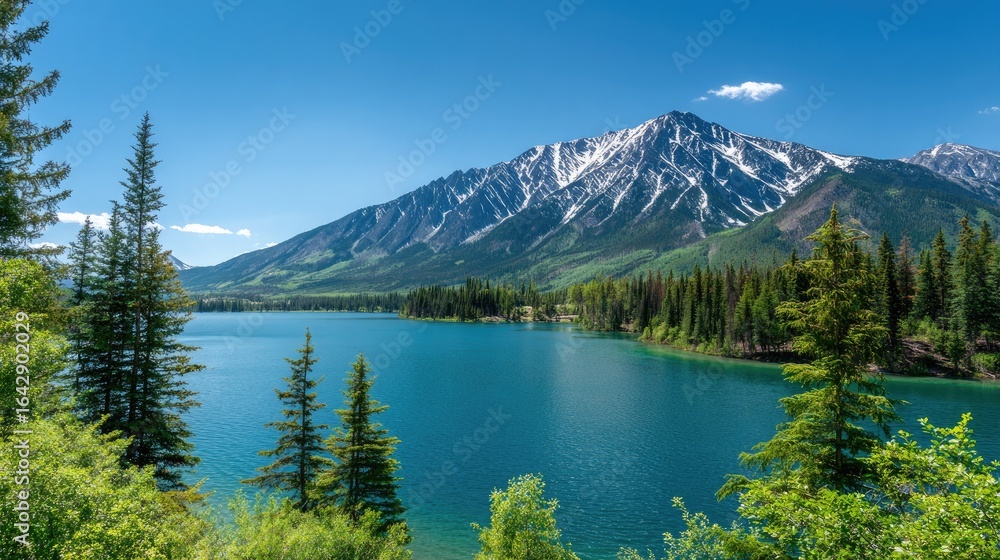 Picturesque mountain lake surrounded by lush greenery. Picturesque mountain lake surrounded by lush greenery.