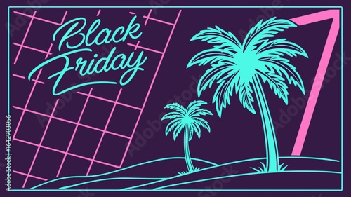 Black Friday retro design with palm trees 