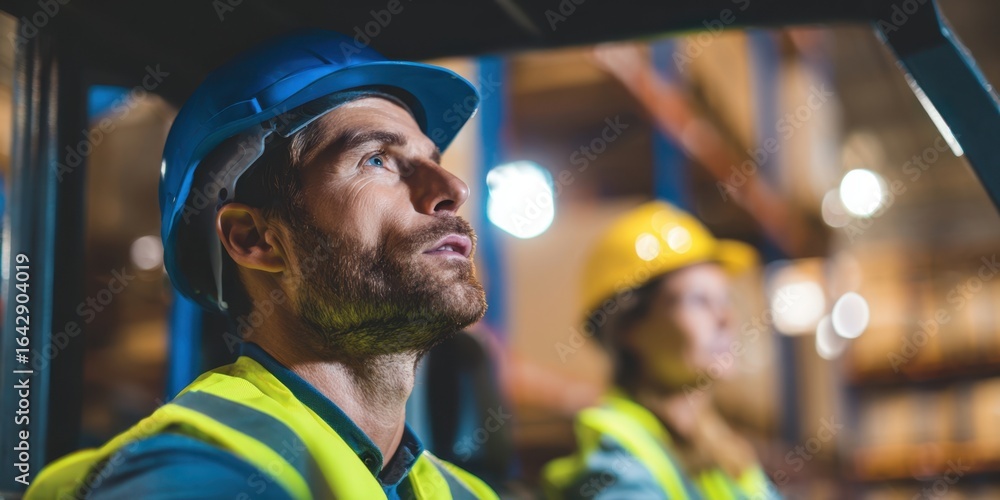 Obraz premium The focused warehouse workers collaborating during a busy logistics operation