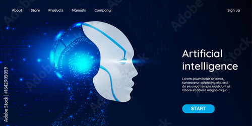 Web banner with an image of an artificial intelligence head. Technologies of the future