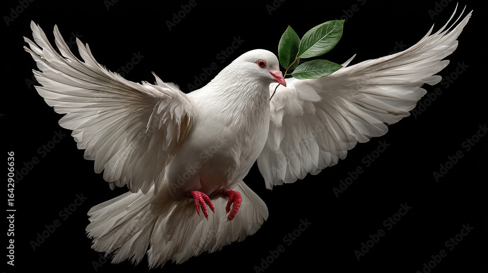 Obraz premium Elegant white dove with outstretched wings showcasing natural beauty peaceful flight and delicate feathers in a stunning wildlife scene with symbolism of serenity and freedom