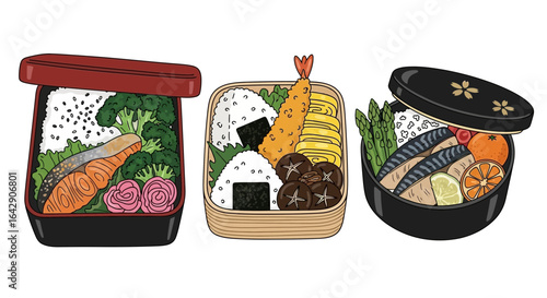 Delicious Japanese Bento Box Lunch Illustrations