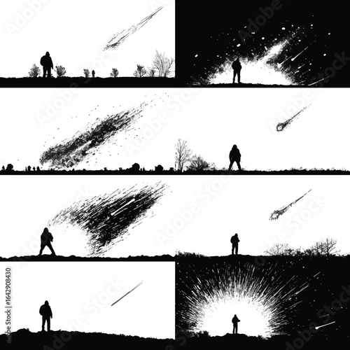 Vector silhouette set of Halloween Meteor Impact isolated in White background, silhouette Set, Halloween theme, Vector illustration 