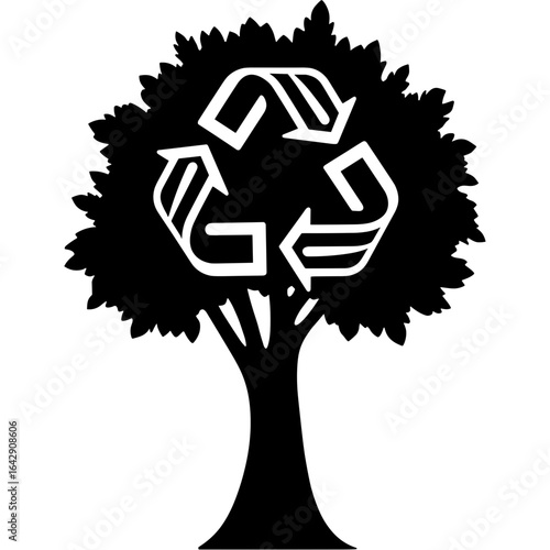 Silhouette of tree with recycling symbol, eco art and environmental awareness