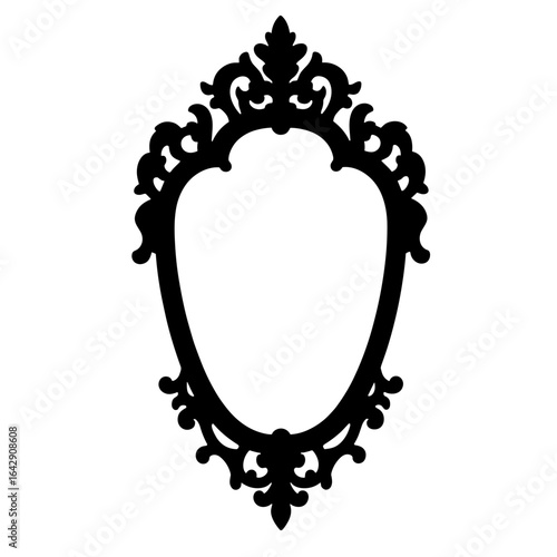 Silhouette of ornate vintage mirror, historic reflection symbol