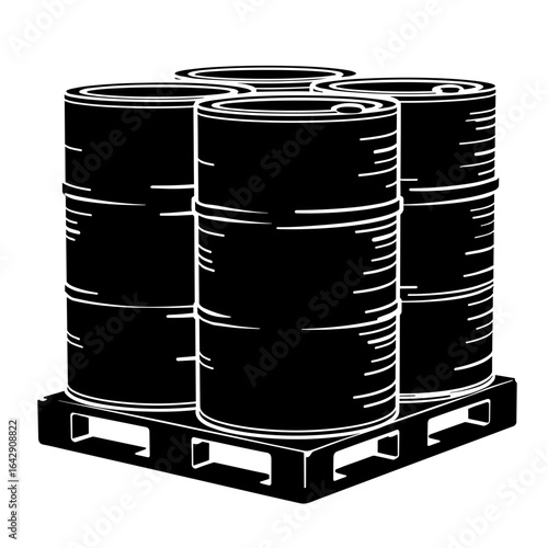 Silhouette of barrels on pallet, secure packaging and bulk delivery concept