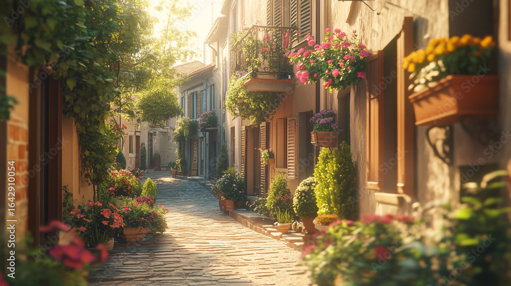 Naklejka premium Alley European Sun-Kissed Historic Narrow Village