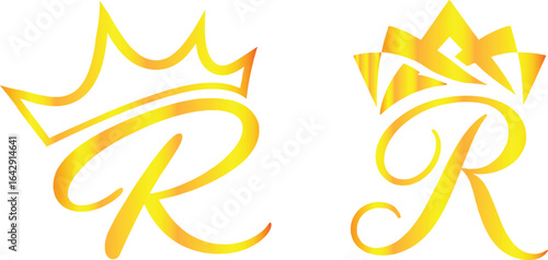 Gold Monogram Crown Logo Initial Letter R vector art