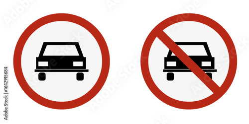 Traffic sign indicating vehicles are prohibited and permitted access | Motor vehicle entry allowed and no entry restriction signs | Isolated vector icons for vehicle prohibition and allowance