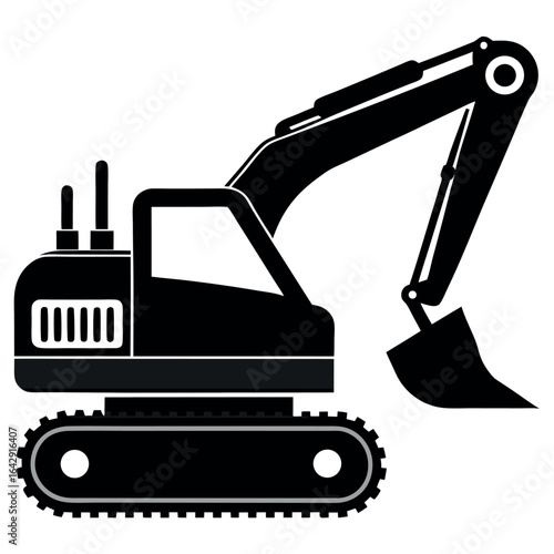 Vector art of black excavator isolated on white background