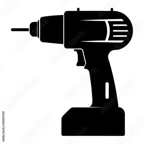 Vector art of black silhouette of a cordless power drill isolated on white background