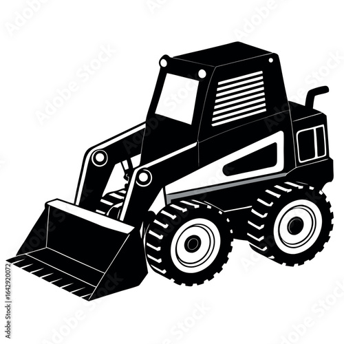 Vector art of black and white skid steer loader isolated on white background