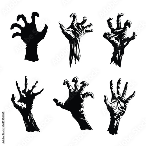 Vector silhouette set of Halloween Severed Hand isolated in White background, silhouette Set, Halloween theme, Vector illustration 