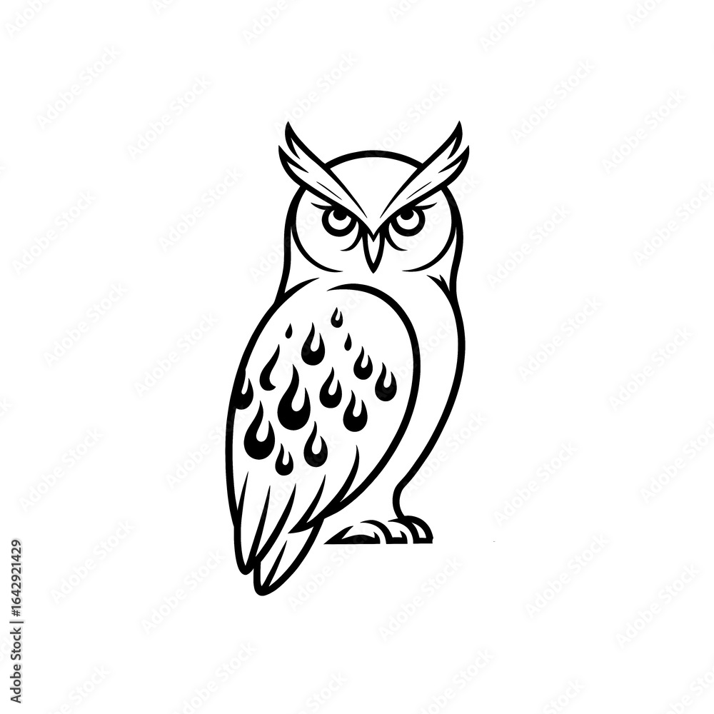 Obraz premium Intricate drawing of an owl featuring flame-like designs in its feathers on a simple background