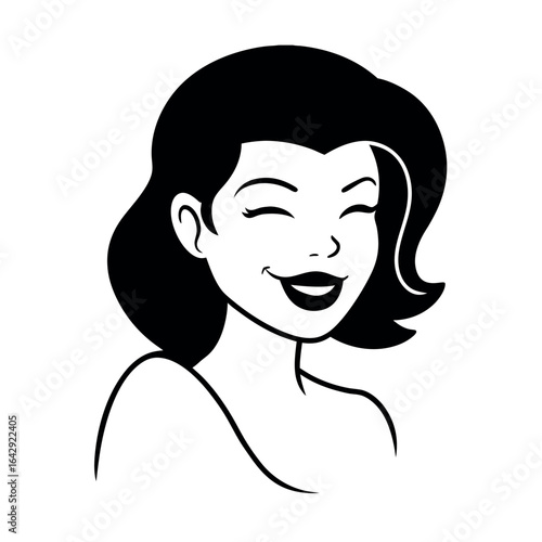 Woman winking playfully with lips curved in a half smile Vector illustration
