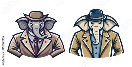Stylish Elephant Logo Wearing Classic Trench Coat Sophisticated Urban Vector Design