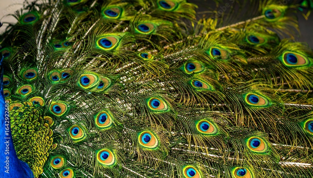 Obraz premium Peacock tail feathers closeup