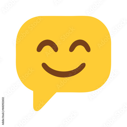 Yellow speech bubble with a smiling emoji face, perfect for social media posts, presentations, and advertising campaigns looking to add positivity.