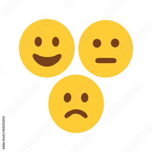 Three yellow circle emoji faces showing various emotions perfectly fit for web design, social media posts, or educational content creation.