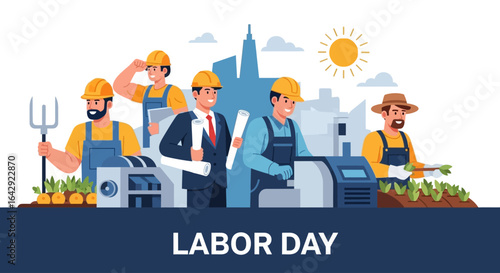 Happy Labor Day: Celebrating diverse workers like farmers, builders, and engineers in unity