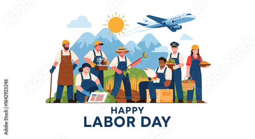 Diverse group celebrating Labor Day with joy, representing various professions and appreciation